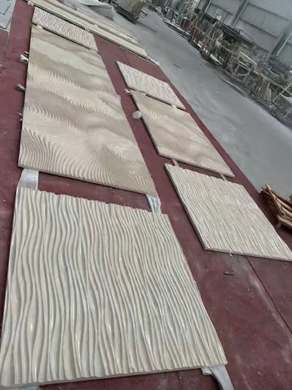 Beige marble polished 3D Water Ripple wall tiles